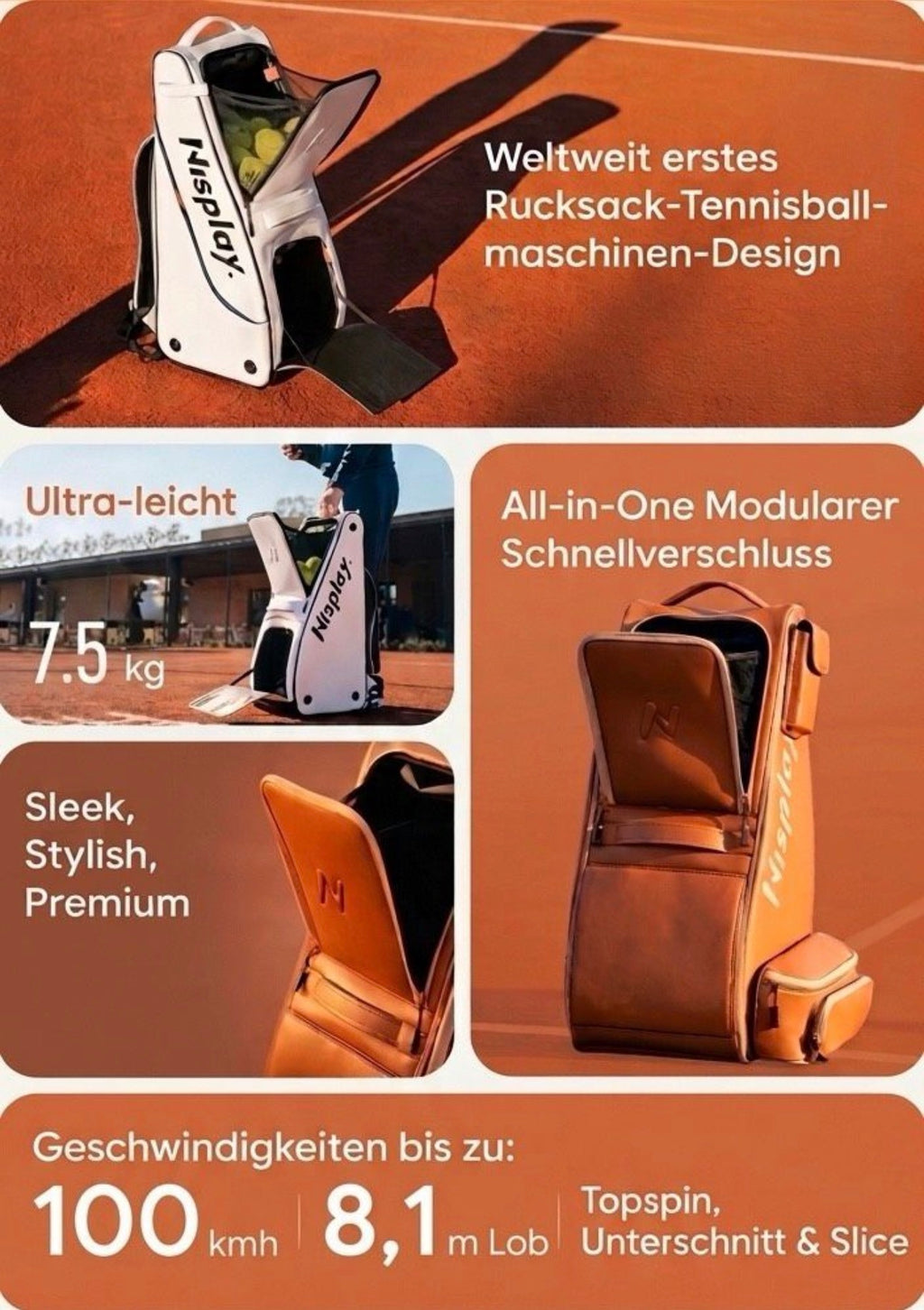 Nisplay Y1 Ballmaschine mit Akku - Tennis, Padel, Pickleball